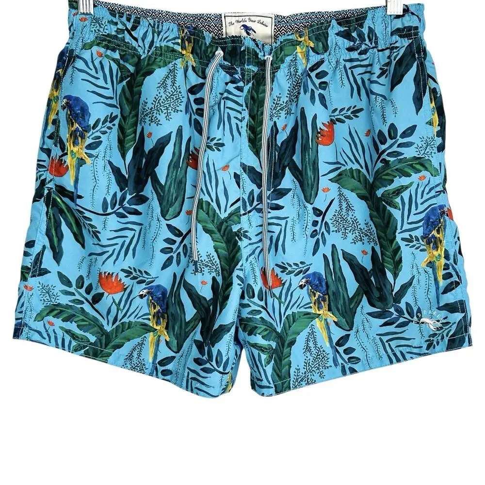 Ted Baker Swim Shorts‎ Mens 3 Small Blue Beach Tropical Surf Vacation Parrots